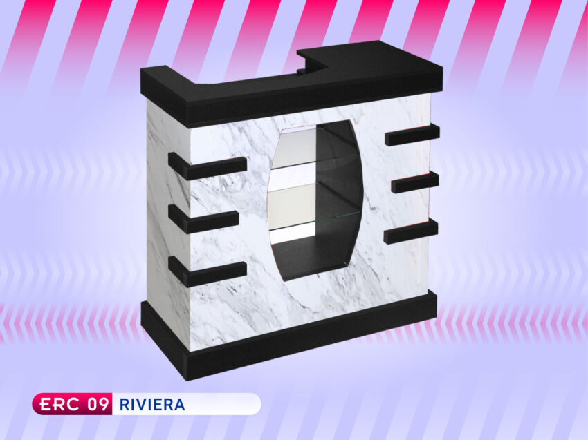 Mueble recepción con vitrina para estética Riviera