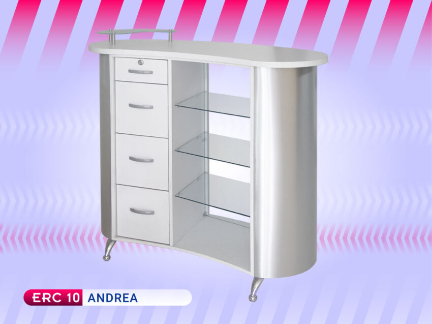 Mueble recepción con vitrina para estética Andrea